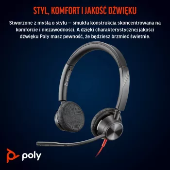 HP Poly Blackwire 3325 Stereo Microsoft Teams Certified USB-C Headset +3.5mm Plug +USB-C/A Adapter