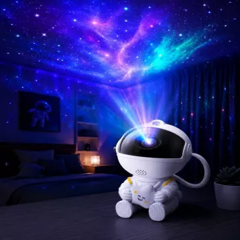 Projektor HQ Siedzący Astronauta Gwiaździste Niebo i Mgławica z Obrotową Głową 360° i Pilotem Biały