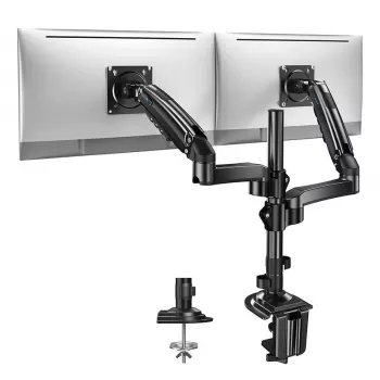 Huanuo HNDS8 Uchwyt na dwa monitory 13-32 cale, ramię gazowe, zacisk/biurko, VESA 75x75 i 100x100, czarny