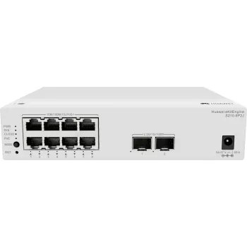 Zarządzalny switch L2 Huawei S210-8P2J z 8 portami Gigabit PoE+ i 2 portami uplink SFP, budżet PoE 128W 98012922-001