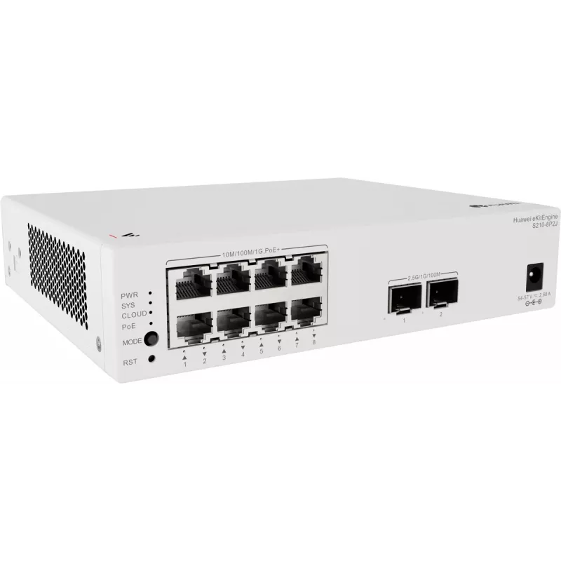 Zarządzalny switch L2 Huawei S210-8P2J z 8 portami Gigabit PoE+ i 2 portami uplink SFP, budżet PoE 128W 98012922-001