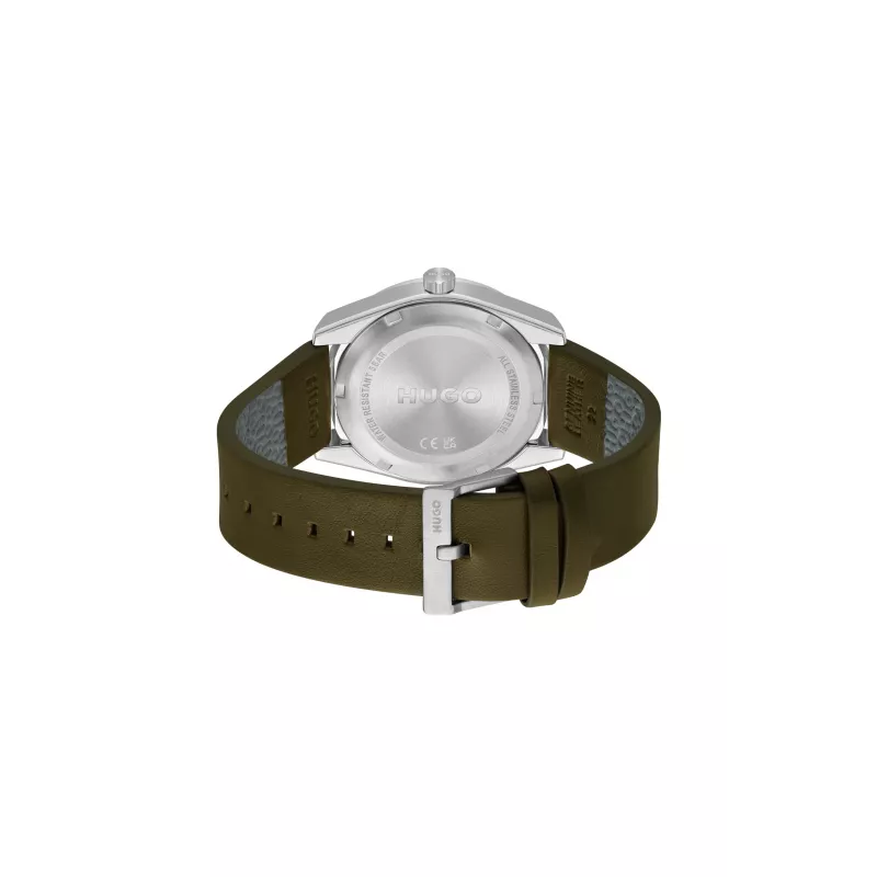 HUGO MAN Zegarek 1530351 42mm Koperta ze stali nierdzewnej Czarny Cyferblat Pasek skórzany