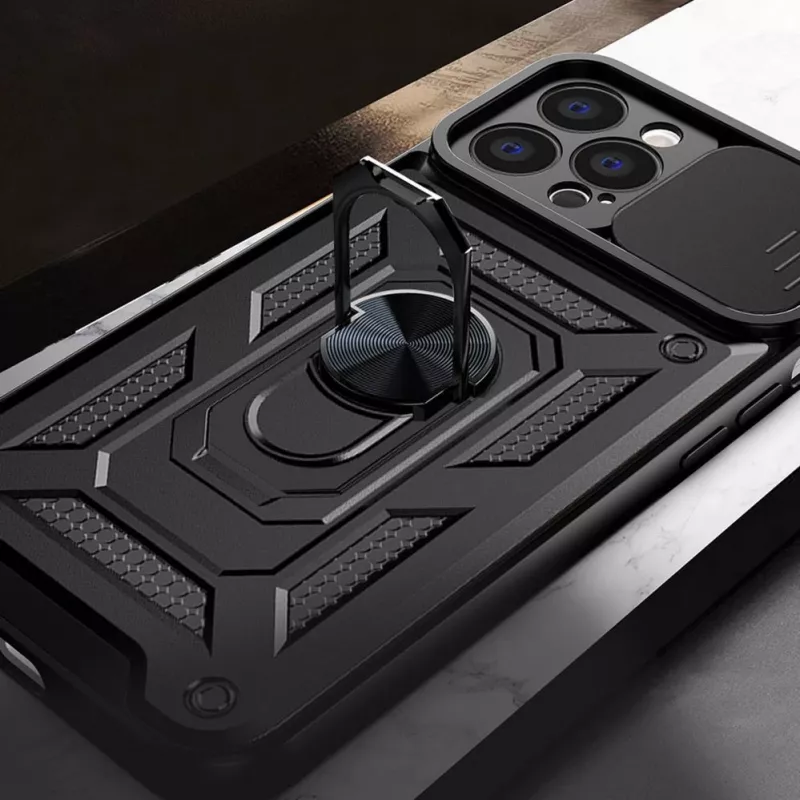 Etui Hurtel Hybrid Armor Camshield do Huawei nova Y90, pancerne z osłoną aparatu, czarne