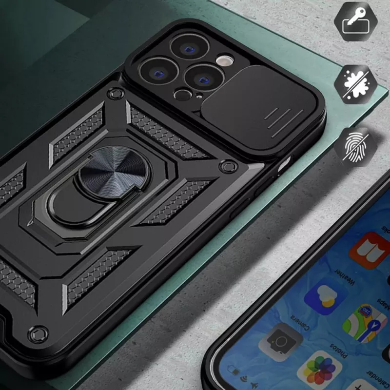 Etui Hurtel Hybrid Armor Camshield do Huawei nova Y90, pancerne z osłoną aparatu, czarne