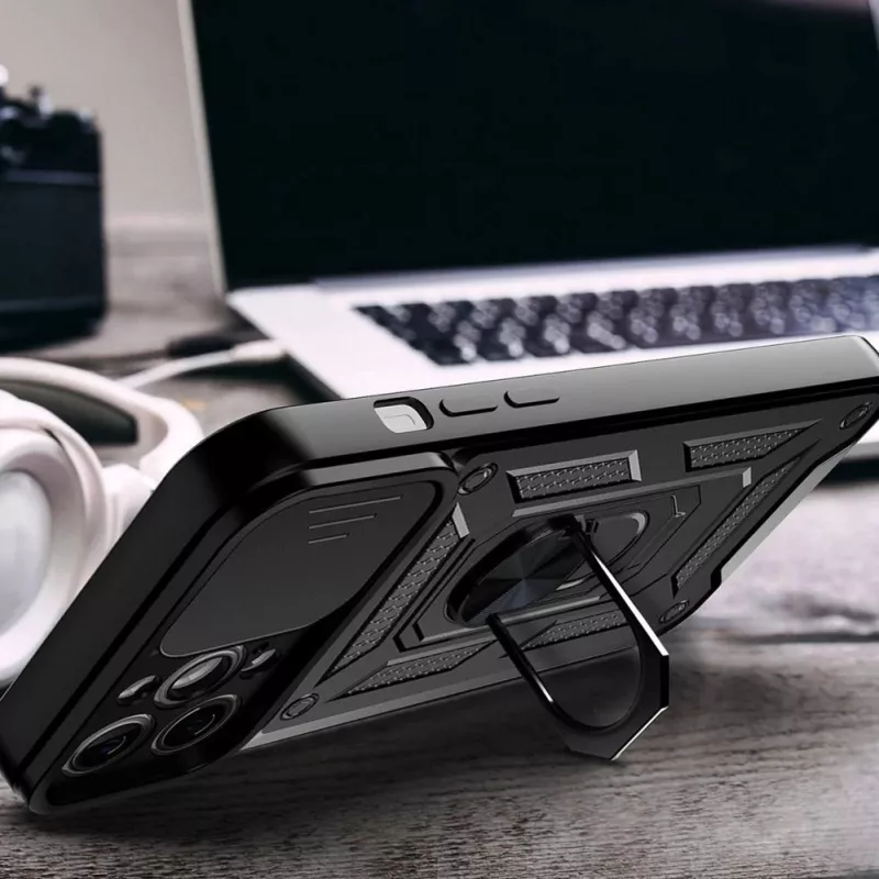 Etui Hurtel Hybrid Armor Camshield do Huawei nova Y90, pancerne z osłoną aparatu, czarne