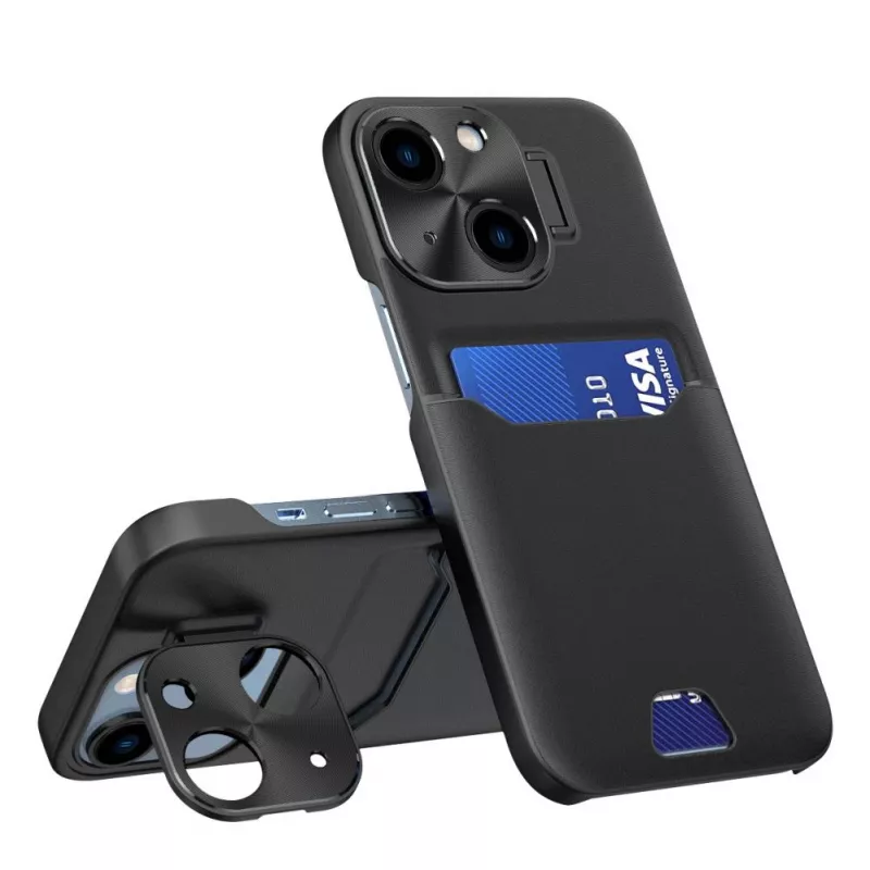 HURTEL iLike Apple iPhone 14 Etui Skórzane z Podpórką i Portfelem Czarny