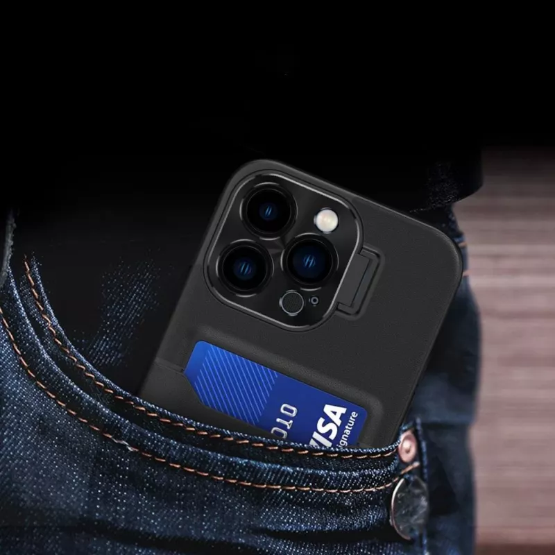 HURTEL iLike Apple iPhone 14 Etui Skórzane z Podpórką i Portfelem Czarny