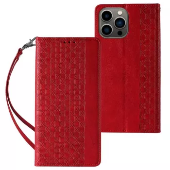 Hurtel Magnet Strap Case do iPhone 13 Pro Max - Portfel Etui z Odpinanym Paskiem i Zawieszką - Czerwony