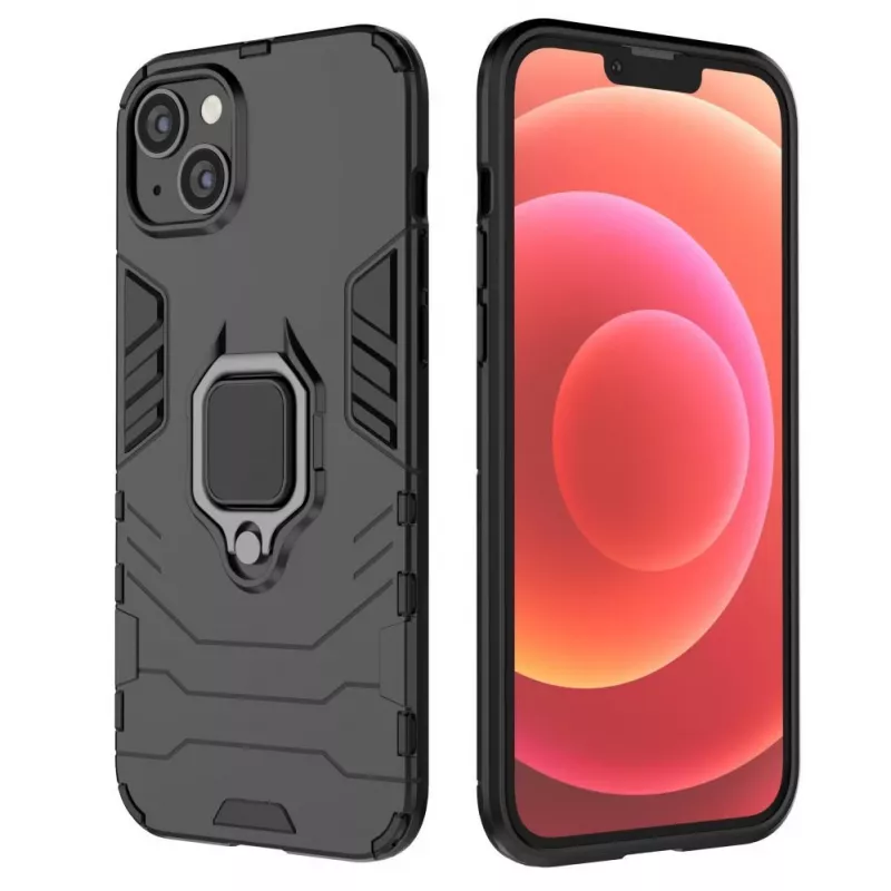 Hurtel Ring Armor Case do iPhone 14 Plus, Pancerna obudowa z uchwytem magnetycznym, pierścień, czarny