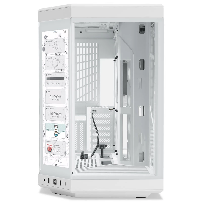 HYTE Y70 Touch obudowa Mid-Tower, biała, 14,1 inch ekran dotykowy LCD, szkło hartowane, E-ATX/ATX/mATX/Mini-ITX