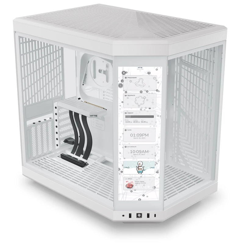 HYTE Y70 Touch obudowa Mid-Tower, biała, 14,1 inch ekran dotykowy LCD, szkło hartowane, E-ATX/ATX/mATX/Mini-ITX