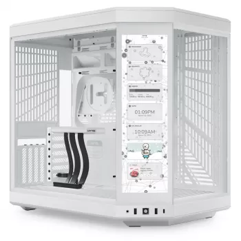 HYTE Y70 Touch obudowa Mid-Tower, biała, 14,1 inch ekran dotykowy LCD, szkło hartowane, E-ATX/ATX/mATX/Mini-ITX