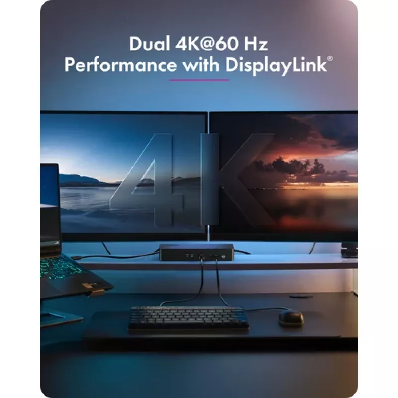 ICY BOX Heart Dock 2255 11-in-1 Docking Station, DisplayLink DL-6950, 2x HDMI/DP 4K@60Hz, 96W Power Delivery, Gigabit LAN, USB-C/A 10Gbps