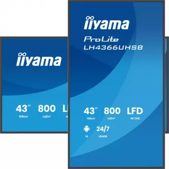 IIYAMA LH4366UHSB-B1AG 43 calowy 4K UHD Digital Signage Display, panel VA, 500 cd/m², praca 24/7, Android 9.0, Wi-Fi, 2x 10W głośniki
