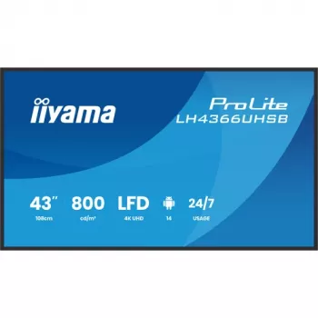 IIYAMA LH4366UHSB-B1AG 43 calowy 4K UHD Digital Signage Display, panel VA, 500 cd/m², praca 24/7, Android 9.0, Wi-Fi, 2x 10W głośniki