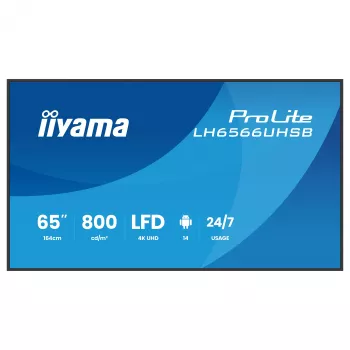 IIYAMA LH6566UHSB-B1AG 65 cali 4K UHD Digital Signage Display z Android 11, 500 cd/m², 2x HDMI, USB-C, DP, WiFi, praca 18/7