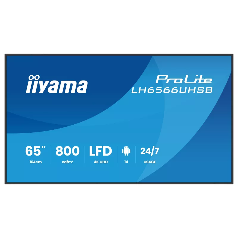 IIYAMA LH6566UHSB-B1AG 65 cali 4K UHD Digital Signage Display z Android 11, 500 cd/m², 2x HDMI, USB-C, DP, WiFi, praca 18/7
