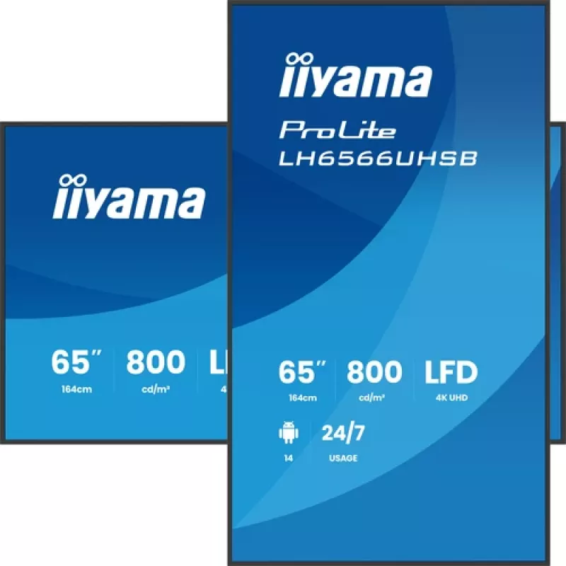 IIYAMA LH6566UHSB-B1AG 65 cali 4K UHD Digital Signage Display z Android 11, 500 cd/m², 2x HDMI, USB-C, DP, WiFi, praca 18/7