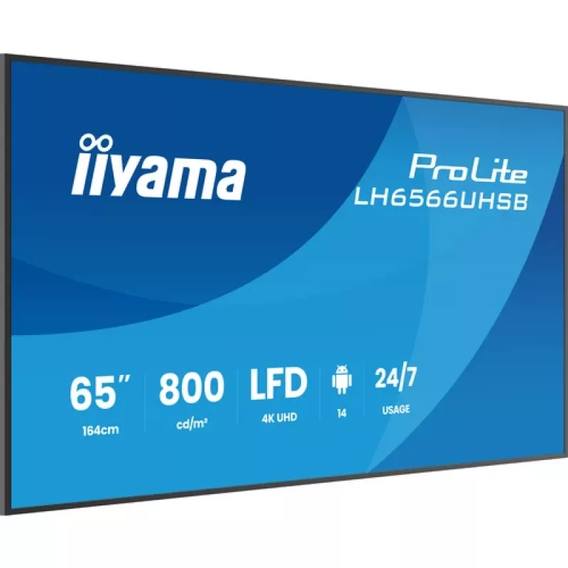 IIYAMA LH6566UHSB-B1AG 65 cali 4K UHD Digital Signage Display z Android 11, 500 cd/m², 2x HDMI, USB-C, DP, WiFi, praca 18/7