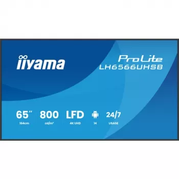 IIYAMA LH6566UHSB-B1AG 65 cali 4K UHD Digital Signage Display z Android 11, 500 cd/m², 2x HDMI, USB-C, DP, WiFi, praca 18/7