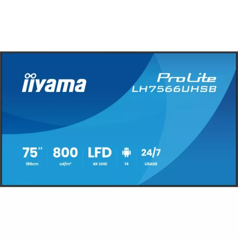 IIYAMA LH7566UHSB-B1AG 75 calowy 4K UHD Cyfrowy ekran informacyjny z Android 11, praca 24/7
