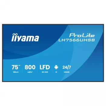 IIYAMA LH7566UHSB-B1AG 75 calowy 4K UHD Cyfrowy ekran informacyjny z Android 11, praca 24/7