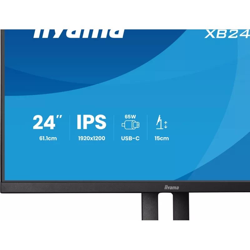 IIYAMA ProLite XB2495WSC-B1 24.1 inch WUXGA IPS 100Hz Monitor z USB-C Hub, Regulacją Wysokości, VESA, Głośniki