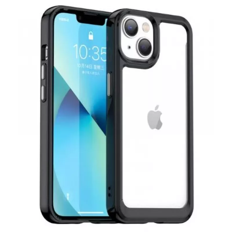iLike Apple iPhone 14 Hard Cover z elastyczną ramką, przezroczysty czarny