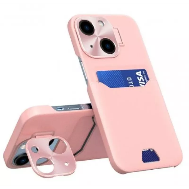 iLike Apple iPhone 14 Etui Skórzane z Uchwytem i Portfelem Różowe
