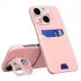 iLike Apple iPhone 14 Etui Skórzane z Uchwytem i Portfelem Różowe