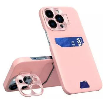 iLike Apple iPhone 14 Pro Max etui-portfel z podstawką, skórzane etui z uchwytem, różowe