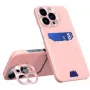 iLike Apple iPhone 14 Pro Max etui-portfel z podstawką, skórzane etui z uchwytem, różowe