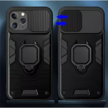 iLike Apple iPhone 14 Pro Max Ring Lens Case Czarny - Hybrydowe etui ochronne z wbudowanym uchwytem pierścieniowym, ochrona obiektywu aparatu, amortyzacja wstrząsów, kompatybilne z ładowaniem bezprzewodowym