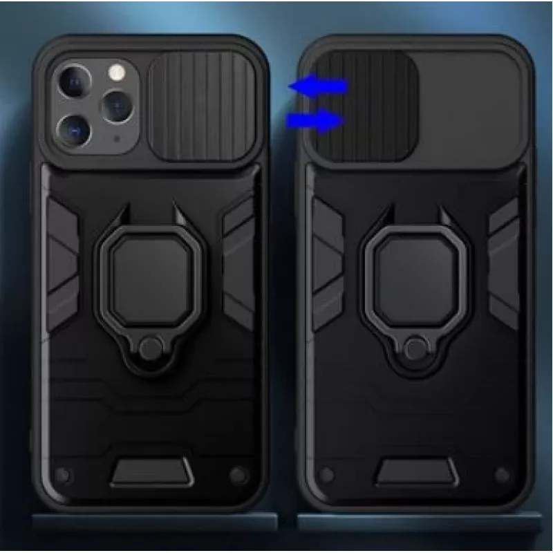 iLike Apple iPhone 14 Pro Max Ring Lens Case Czarny - Hybrydowe etui ochronne z wbudowanym uchwytem pierścieniowym, ochrona obiektywu aparatu, amortyzacja wstrząsów, kompatybilne z ładowaniem bezprzewodowym