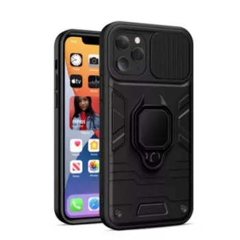 iLike Apple iPhone 14 Pro Max Ring Lens Case Czarny - Hybrydowe etui ochronne z wbudowanym uchwytem pierścieniowym, ochrona obiektywu aparatu, amortyzacja wstrząsów, kompatybilne z ładowaniem bezprzewodowym