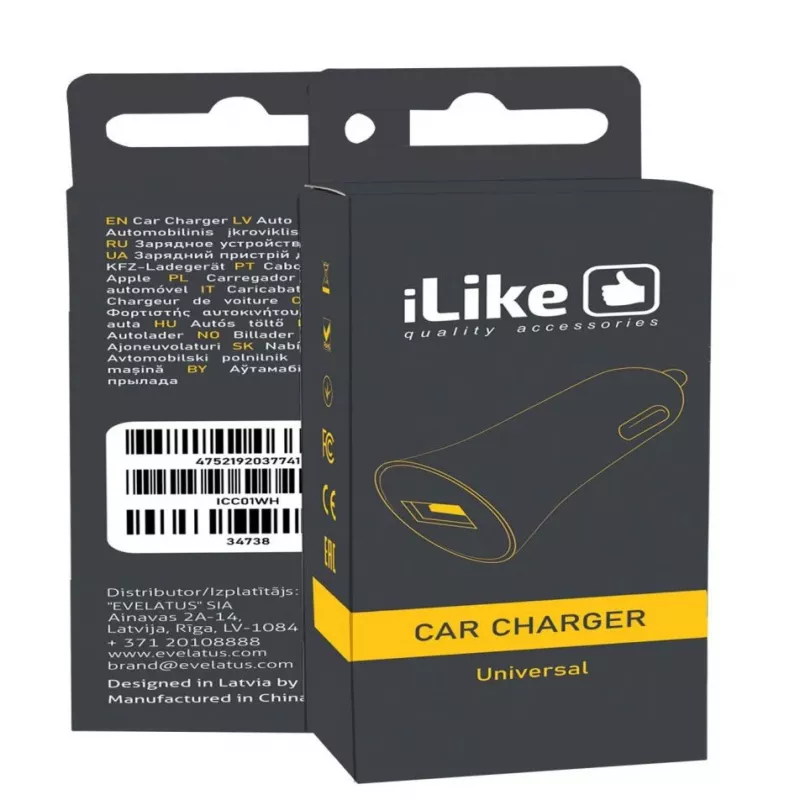iLike ICC01 Biała Ładowarka Samochodowa z 1 Portem USB-A, 5W