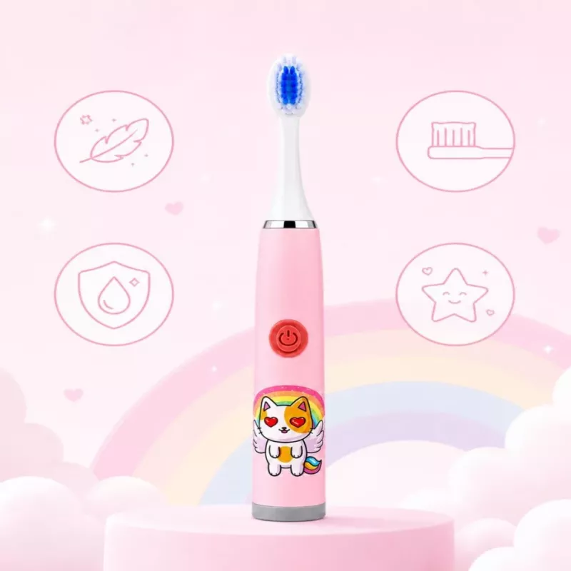 iLike Kids W3 Elektryczna Szczoteczka do Zębów (Bateria) +3 Końcówki Różowy