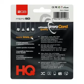 Karta pamięci microSD IMRO 2GB z adapterem SD - Klasa 4, odporna na wstrząsy, wodoodporna, odporna na promieniowanie rentgenowskie, odporna na temperaturę