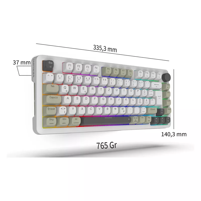 INCA Gaming Keyboard RGB GraySwitch USB-C/BT 2.00m White (IKG-455)