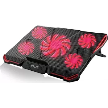 INCA INC-611GMS Podkładka chłodząca do laptopa gamingowa z 5 wentylatorami, 6 poziomami wysokości, 2 portami USB, do notebooków 13-17 cali, czarno-czerwona