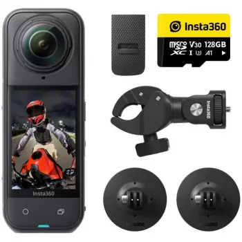 Insta360 X3 Action Camera z zestawem montażowym do motocykla - Wideo 5.7K 360°, Zdjęcia 72MP, Stabilizacja FlowState