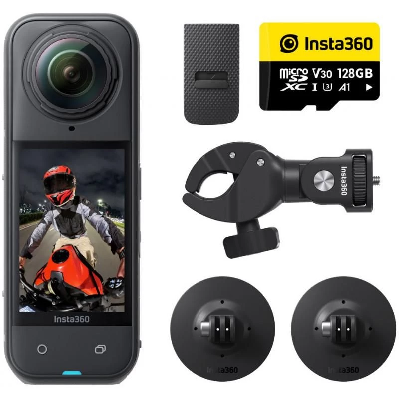 Insta360 X3 Action Camera z zestawem montażowym do motocykla - Wideo 5.7K 360°, Zdjęcia 72MP, Stabilizacja FlowState