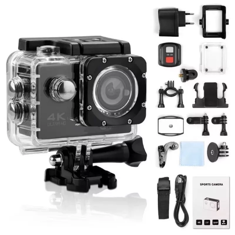 iWear K1 Ultra HD 4K 16MP Wi-Fi Kamera sportowa z 2-calowym ekranem LCD, pilotem i 8-elementowym zestawem mocowań