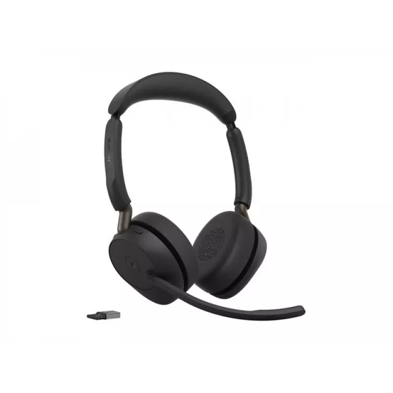 Jabra Evolve3 65 Stereofoniczny Bezprzewodowy Zestaw Słuchawkowy Bluetooth z Adapterem Link 390a USB-A i Podstawką Ładującą – Certyfikowany dla Microsoft Teams, Nauszny, Mikrofon z Redukcją Szumów, Bateria 37h