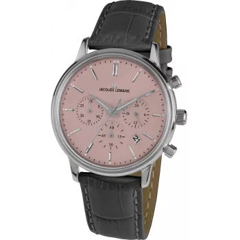 JACQUES LEMANS Liverpool Męski Zegarek Chronograf 1-209F 39mm Stal Nierdzewna Czarna Tarcza