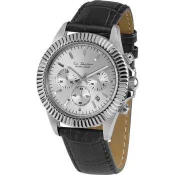 JACQUES LEMANS LP-111B Zegarek analogowy kwarcowy unisex, koperta ze stali nierdzewnej, srebrna tarcza, czarny skórzany pasek