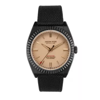 Zegarek JASON HYDE MAN JH10026 40mm ze stali nierdzewnej z czarną tarczą i paskiem z recyklingowanej skóry