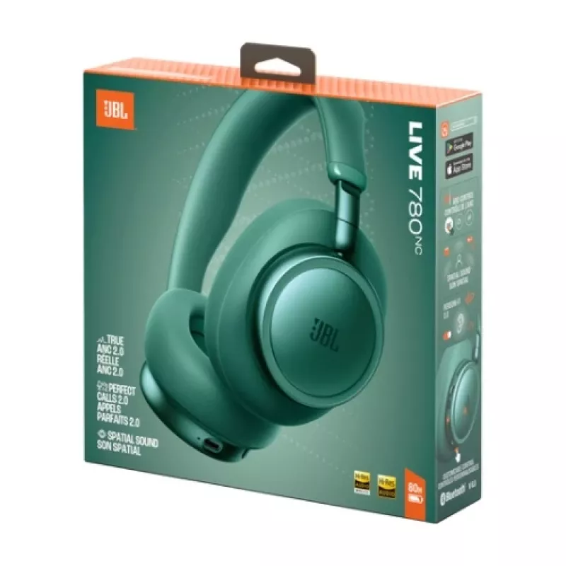 JBL Live 780NC Bezprzewodowe Słuchawki Nauszne z Adaptacyjną Redukcją Szumów, Bluetooth 5.3, Bateria 65h, Zielone