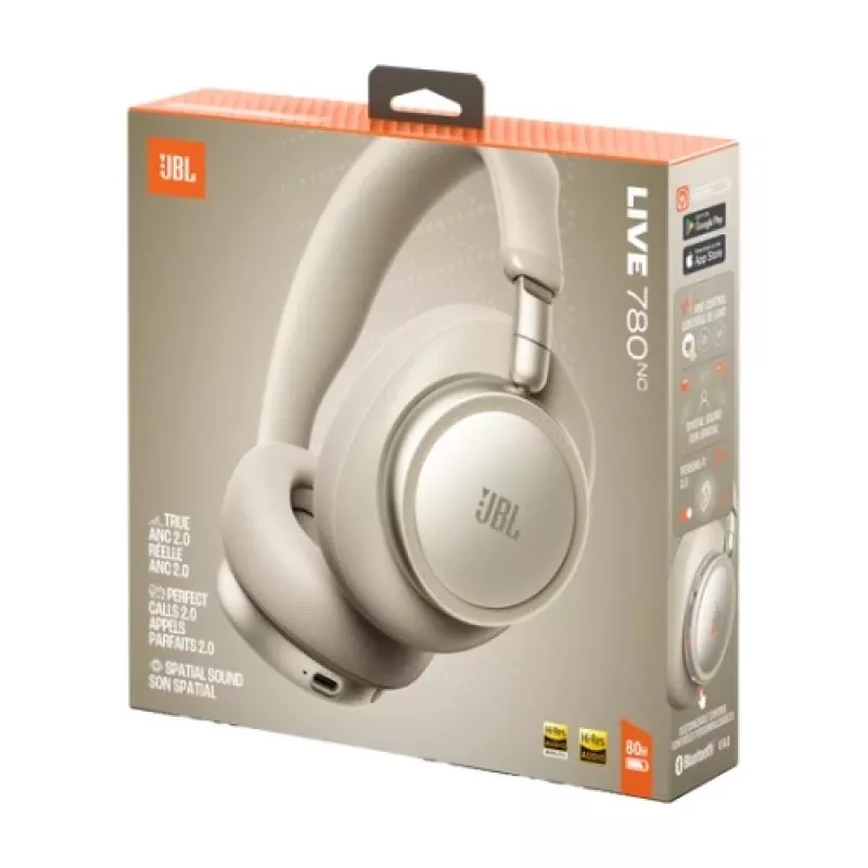 JBL Live 780NC Bezprzewodowe Słuchawki Nauszne z Adaptacyjną Redukcją Szumów, Bluetooth 5.3, Bateria 50H, Szampan