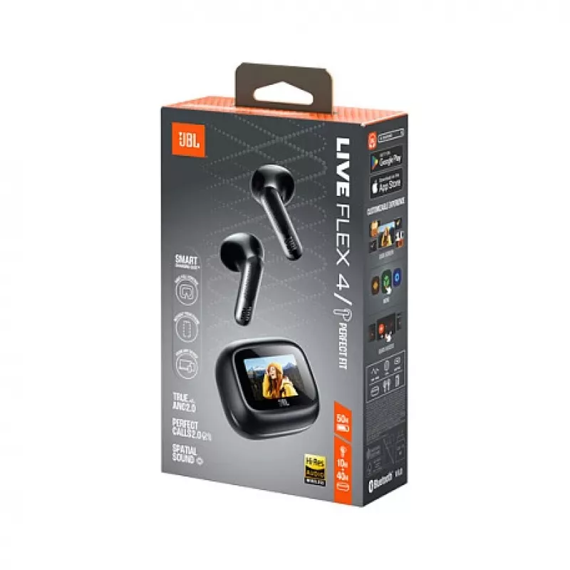 JBL LIVE Flex 4 Prawdziwie bezprzewodowe słuchawki douszne Bluetooth z adaptacyjną redukcją szumów, czarne